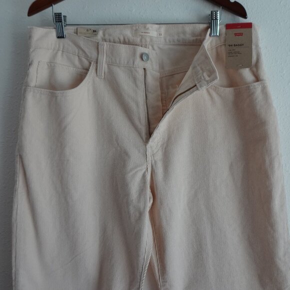 Levi's Corduroy Pants Jeans Women's Size 33x31 Ivory Cords Baggy Straight Leg - Picture 4 of 13